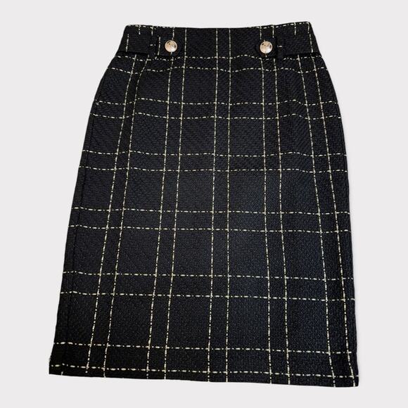 Ann Taylor Petite Black Metallic Check Pencil Skirt - Size 2P - Picture 1 of 6
